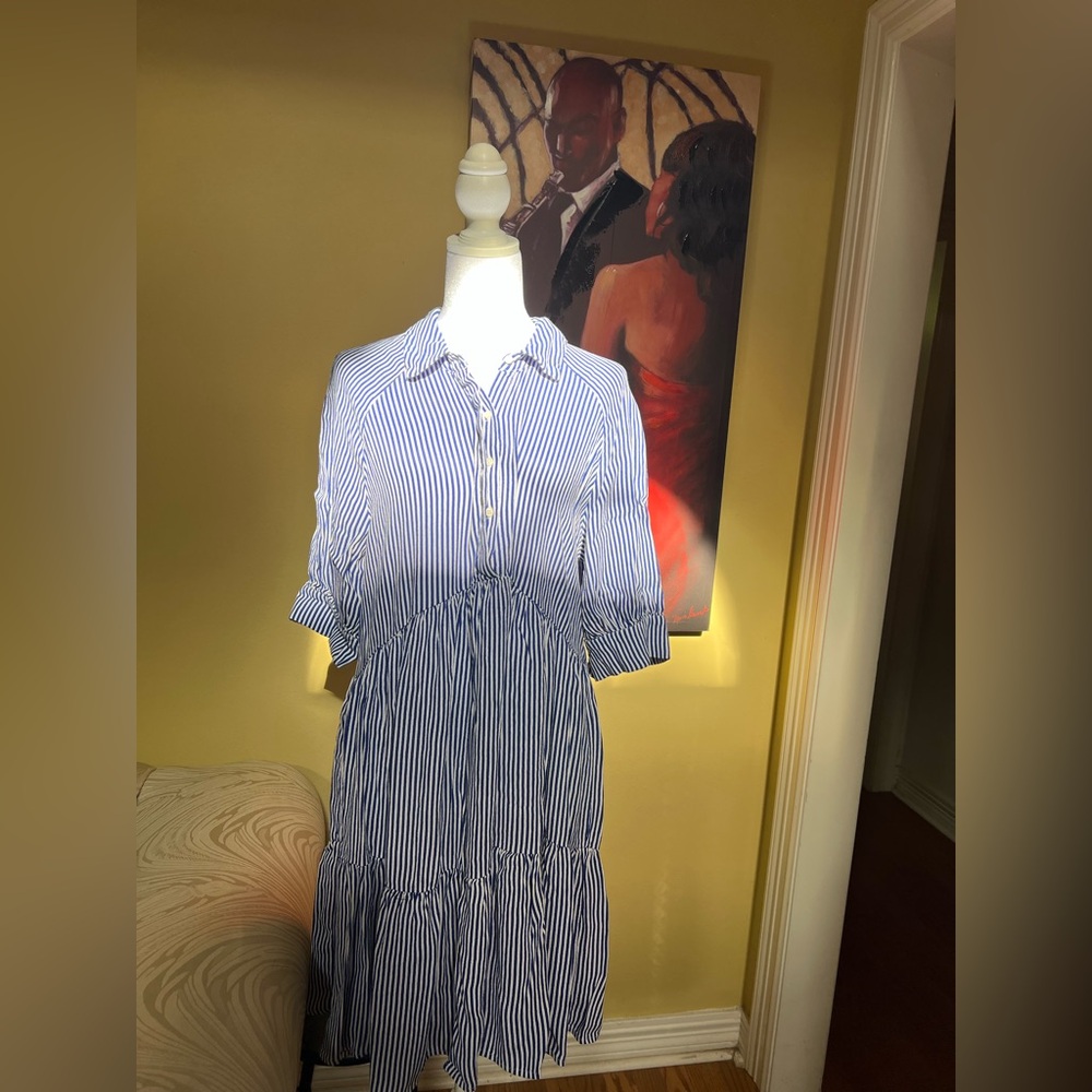 Striped Blue Shirt Dress - Casual Button-Front Women’s Dress